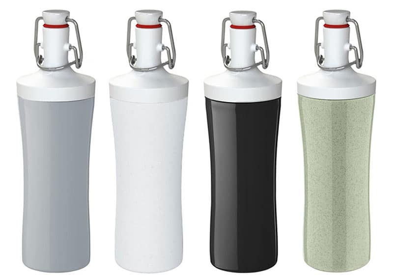 Vandflaske i bæredygtig bioplast med porcelænsprop