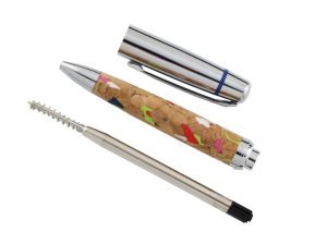 Sustainable pen made from cork and recycled metal with metal refill cartridge