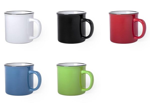 Retro sustainable ceramic mug colored with black edge