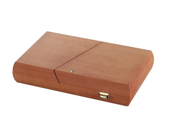 Environmentally friendly exclusive business card holder made from oiled pear wood