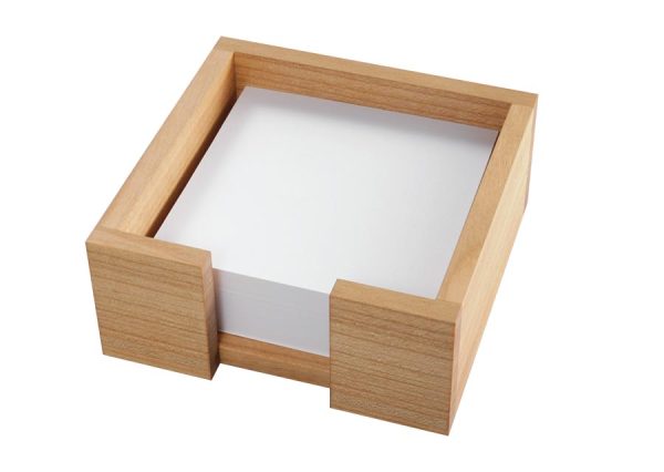 Environmentally friendly memo holder made from cherry wood with loose leaves made from recycled paper