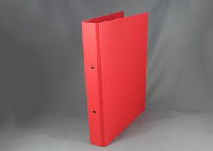 Ring binder made from environmentally friendly FSC certified recycled cardboard - red