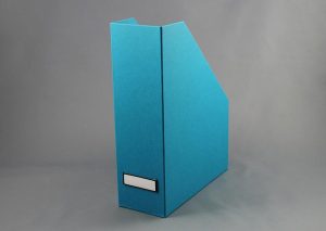 magazine holder made from environmentally friendly FSC certified recycled cardboard - turquoise