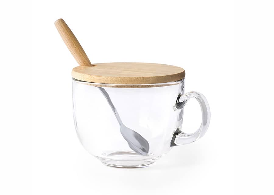Glass Cup with Bamboo Lid & Spoon