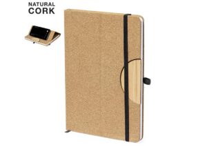 Notesbog / mobilholder i kork / bambus med 80 ulinierede sider